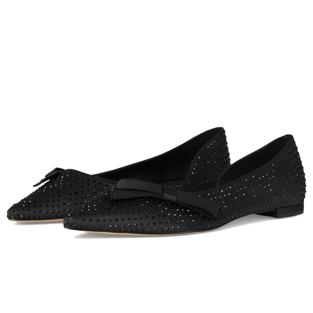 Cole Haan Noella Bow Skimmer Flat Black Satin Crystals 11